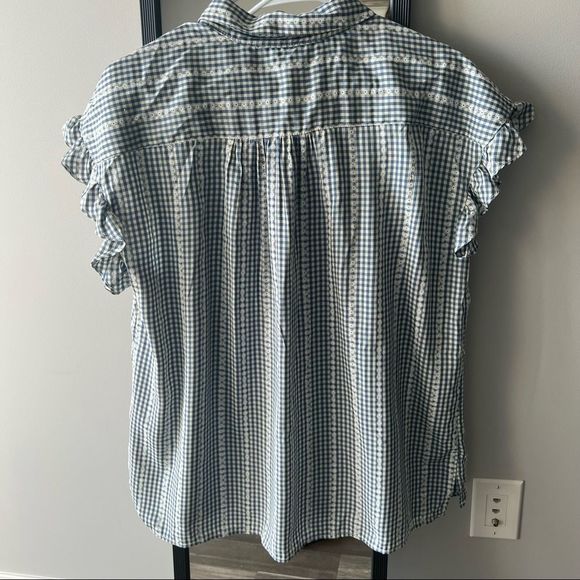 NWT Max studio women's embroided top,button down, gingham print,white, boho - Picture 2 of 14